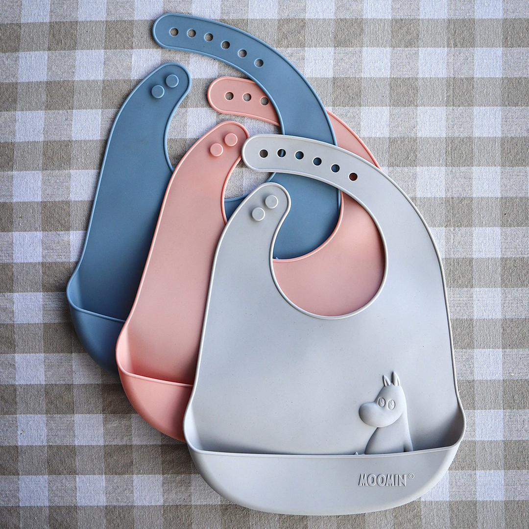 Right Start Muumi ruokalappu silikoni Easy Grey & Lovely Pink